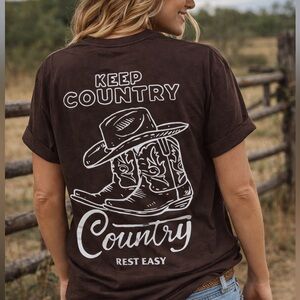 Keep Country Country Graphic Tee Brown Western Cowboy Boots Shirt